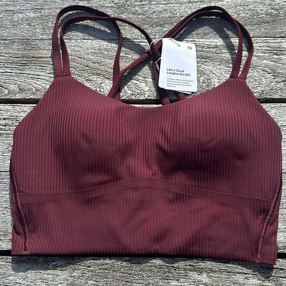 lululemon athletica Other - Lululemon Like a Cloud Ribbed Longline Bra, B/C Cup size 2 NWT GARNET red